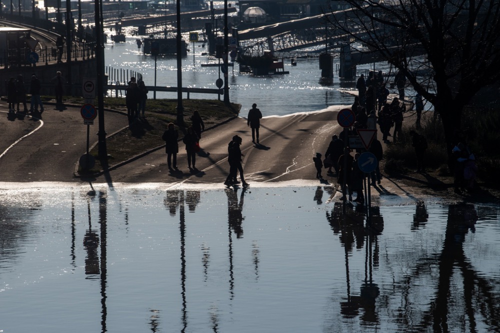 The river Danube floods parts of Budapest following the recent rains and snow