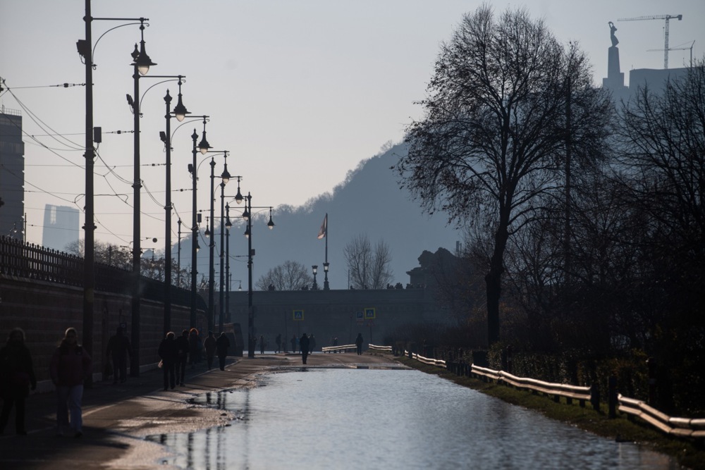 The river Danube floods parts of Budapest following the recent rains and snow