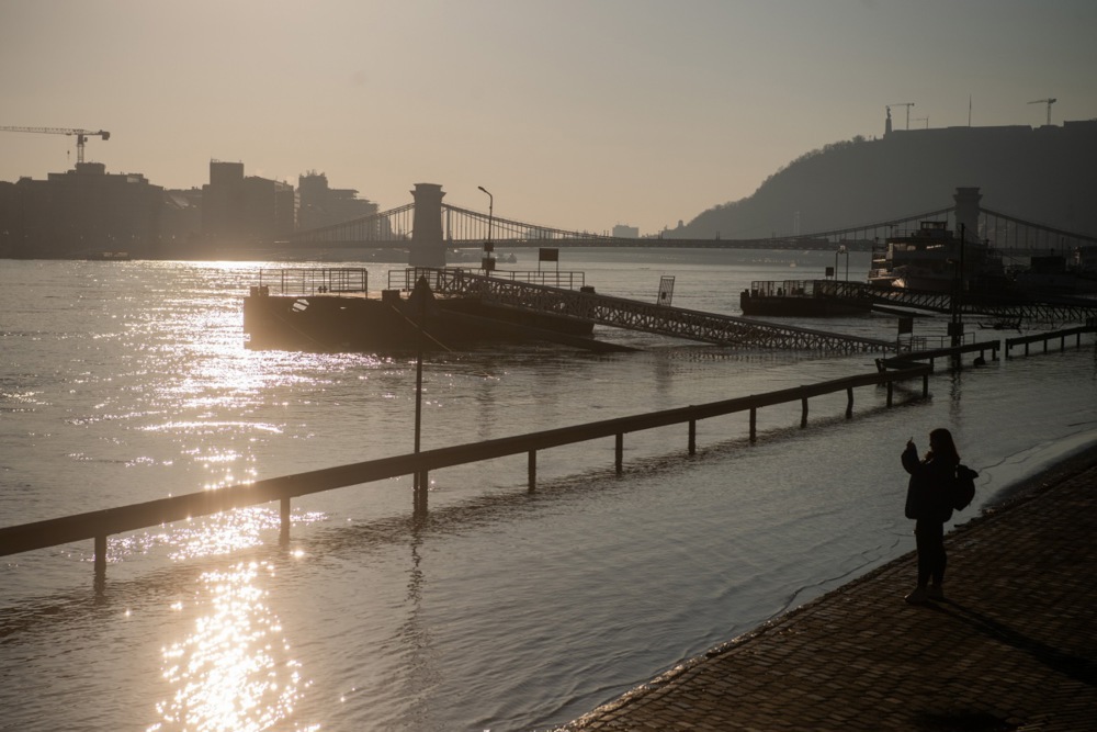 The river Danube floods parts of Budapest following the recent rains and snow