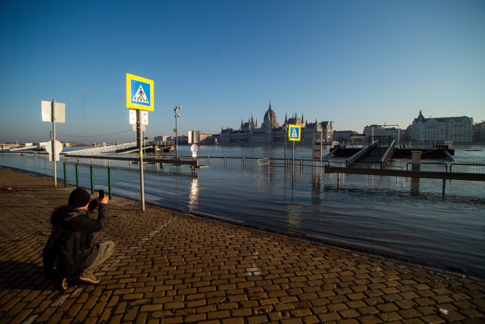 The river Danube floods parts of Budapest following the recent rains and snow