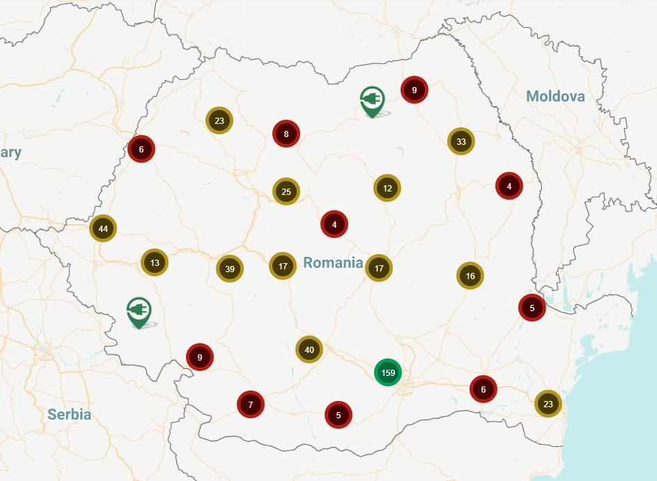 Harta interactivă a stațiilor de incărcare din România